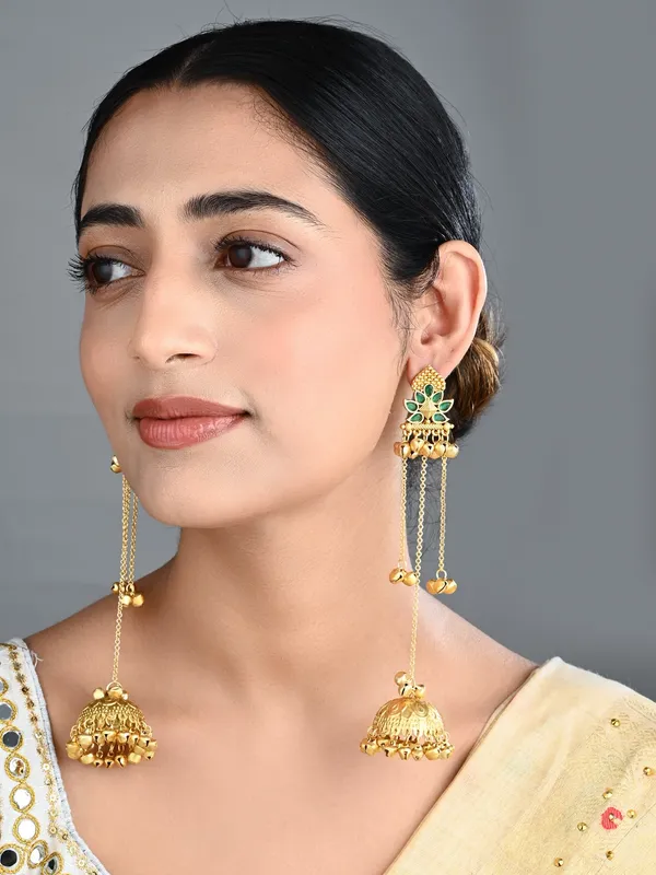 Floral_Jhumka_Earrings_With_Ghungroo_Chain_Tassels