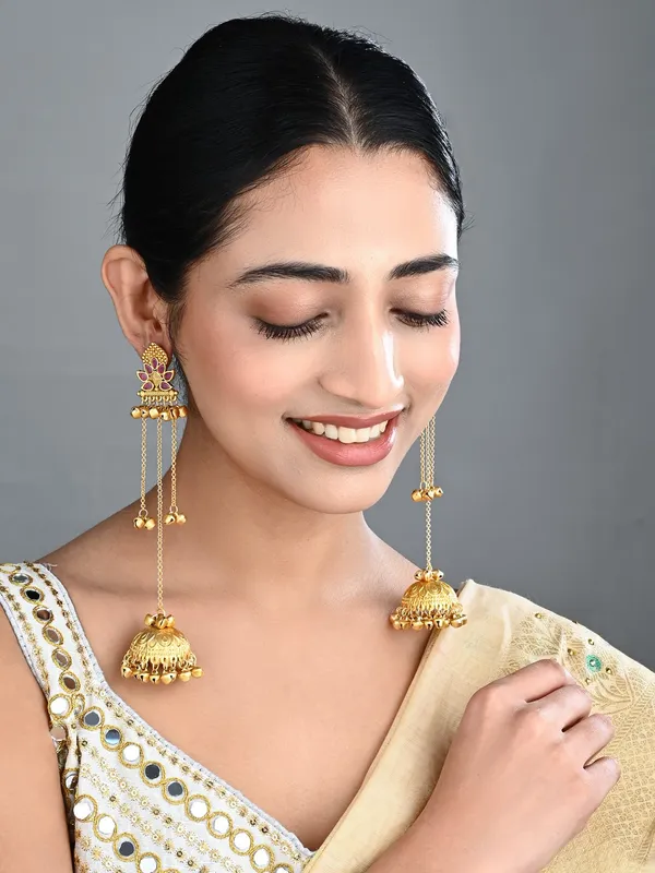 Floral_Jhumka_Earrings_with_Ghungroo_Chain_Tassels