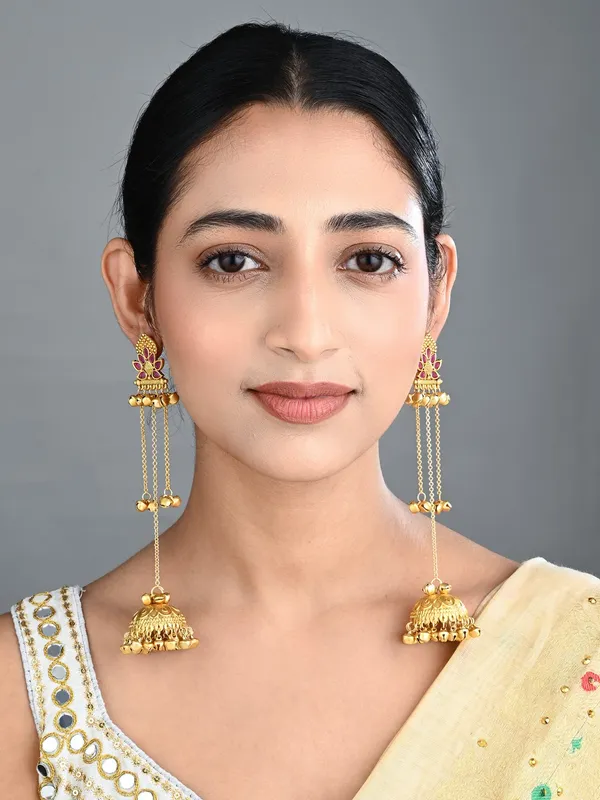Floral_Jhumka_Earrings_with_Ghungroo_Chain_Tassels
