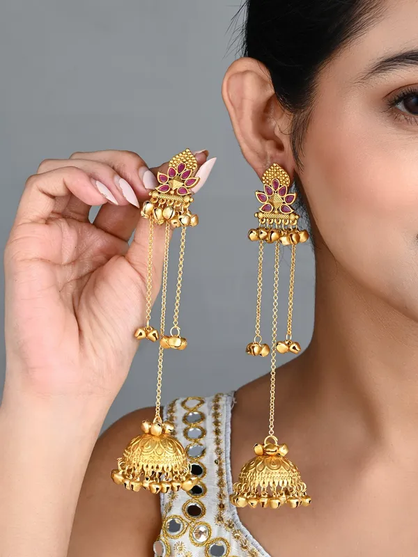Floral_Jhumka_Earrings_with_Ghungroo_Chain_Tassels