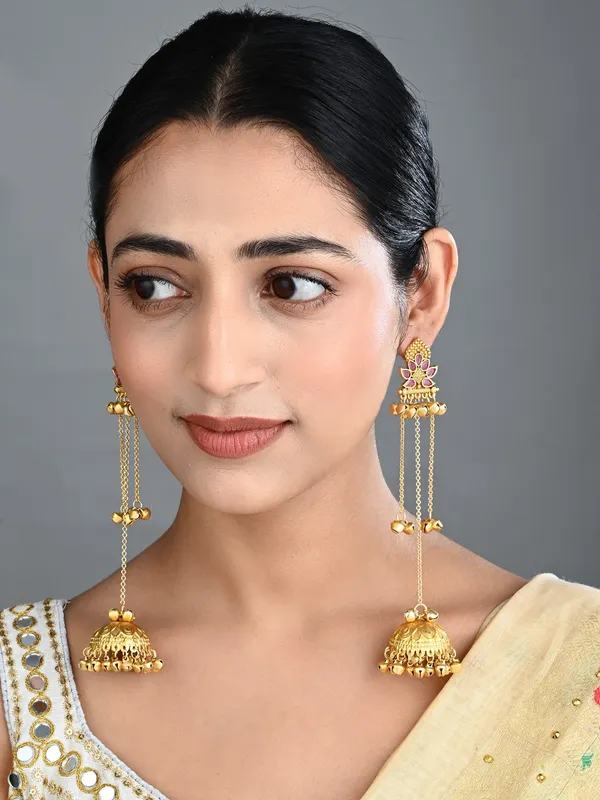 Floral_Jhumka_Earrings_with_Ghungroo_Chain_Tassels