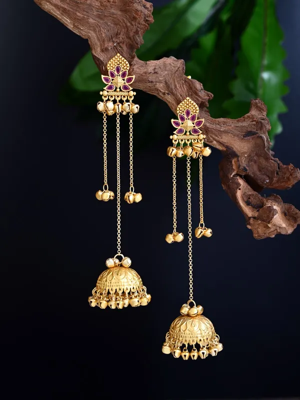 Floral_Jhumka_Earrings_With_Ghungroo_Chain_Tassels