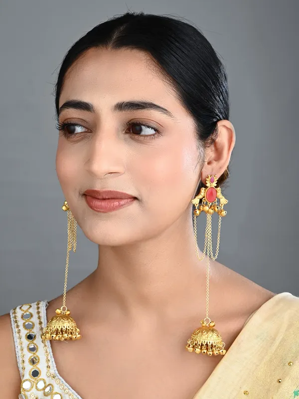 Ruby_Temple_Jhumka_Earrings_with_Chain_Tassels