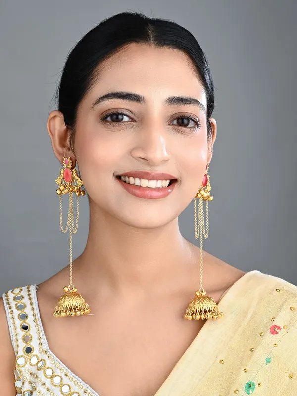 Ruby_Temple_Jhumka_Earrings_With_Chain_Tassels