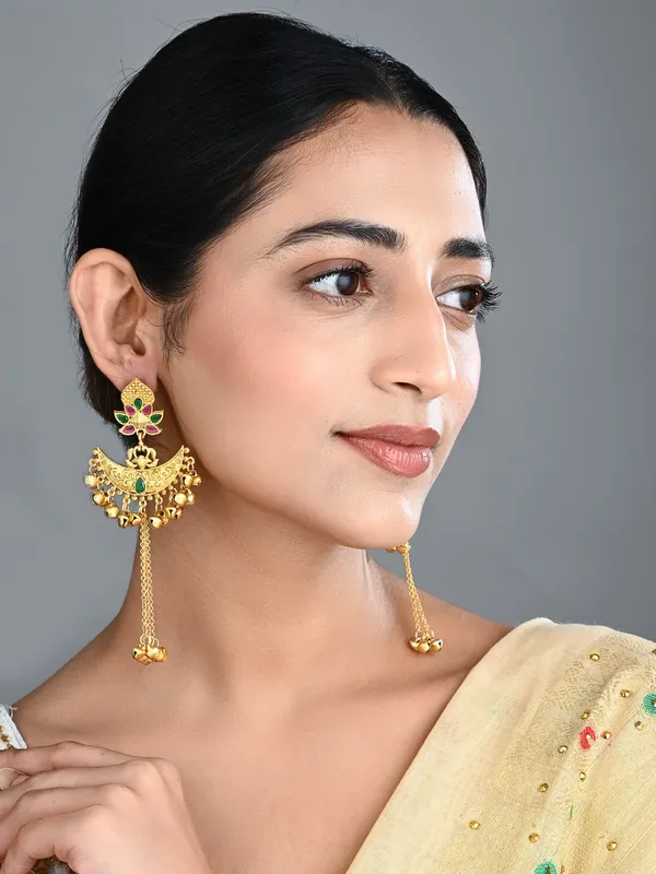 Multicolor_Temple_Chandbali_Earrings_with_Ghungroo_Chain_Tassels