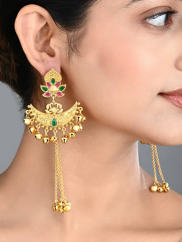 Multicolor_Temple_Chandbali_Earrings_with_Ghungroo_Chain_Tassels