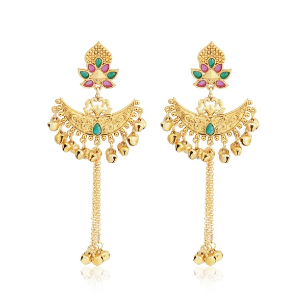 Multicolor_Temple_Chandbali_Earrings_with_Ghungroo_Chain_Tassels