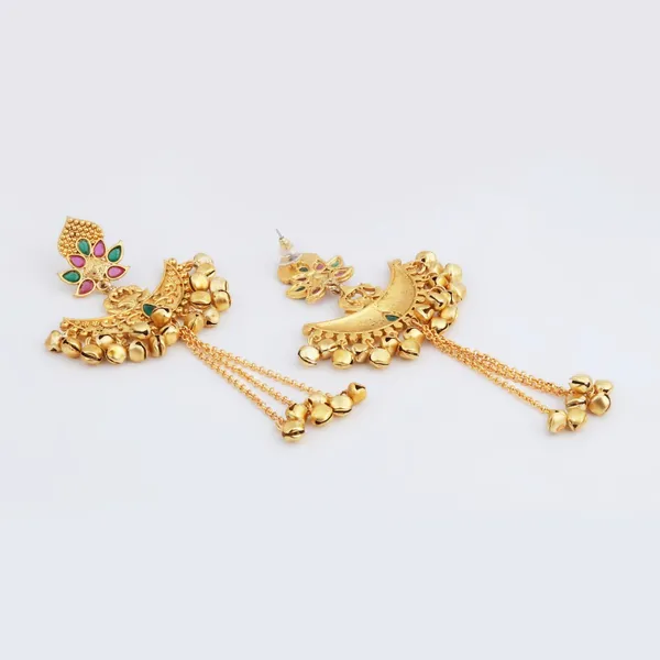 Multicolor_Temple_Chandbali_Earrings_with_Ghungroo_Chain_Tassels