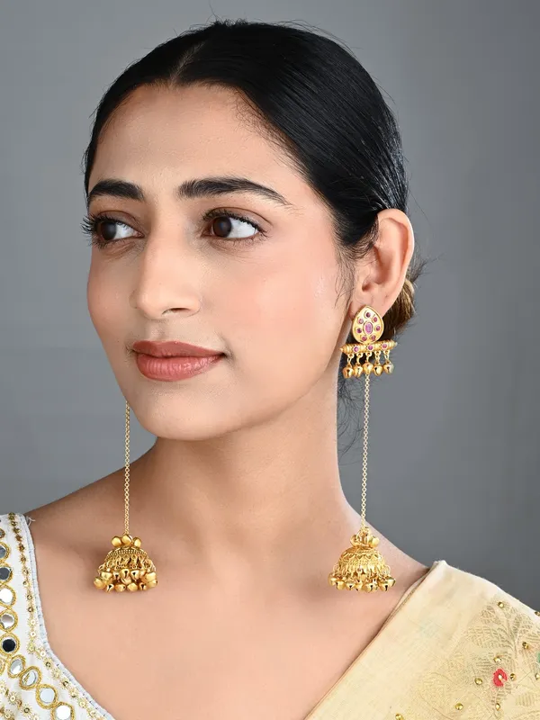 Temple_Jhumka_Earrings_with_Long_Chain_Tassels