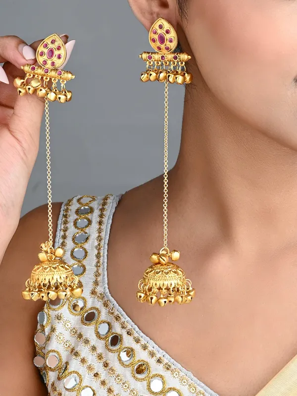 Temple_Jhumka_Earrings_With_Long_Chain_Tassels