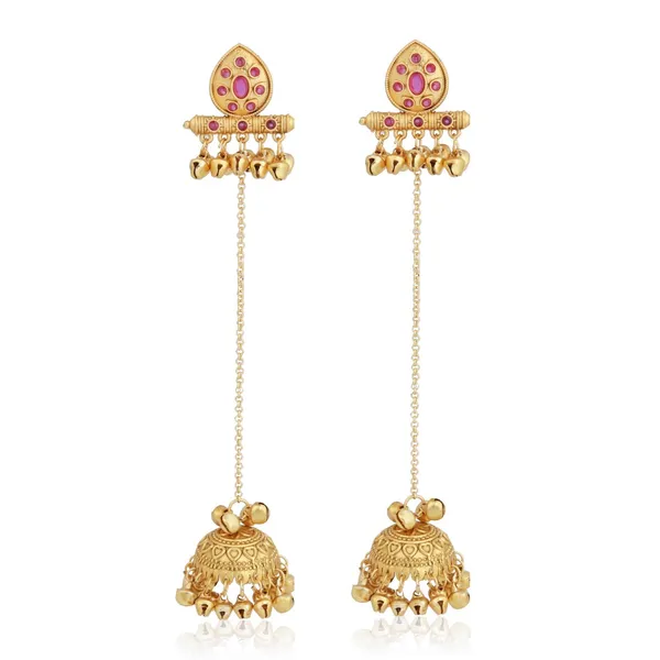 Temple_Jhumka_Earrings_With_Long_Chain_Tassels