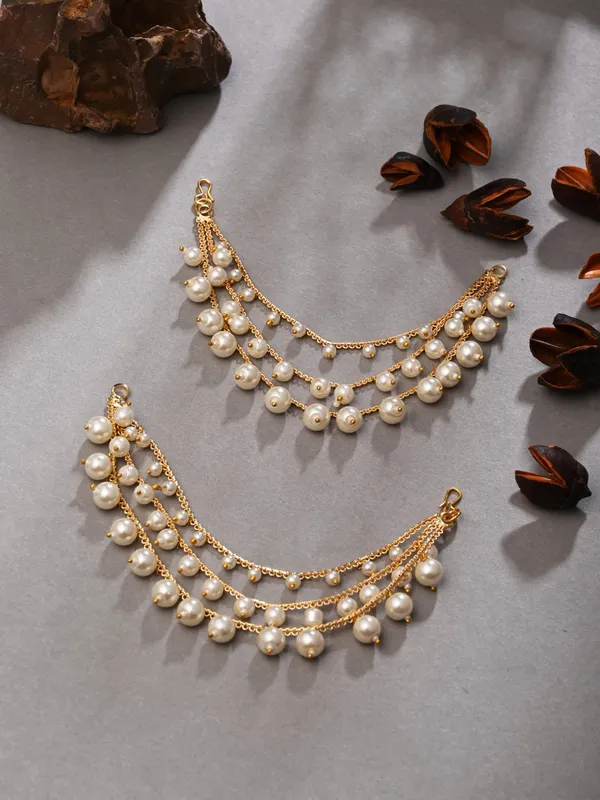 Gold_Plated_Three_Layered_Ear_Chains_With_Beads