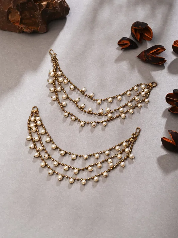Gold_Plated_Three_Layered_Ear_Chains_With_Beads