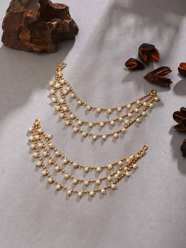 Gold_plated_three_layered_Ear_chains_with_beads