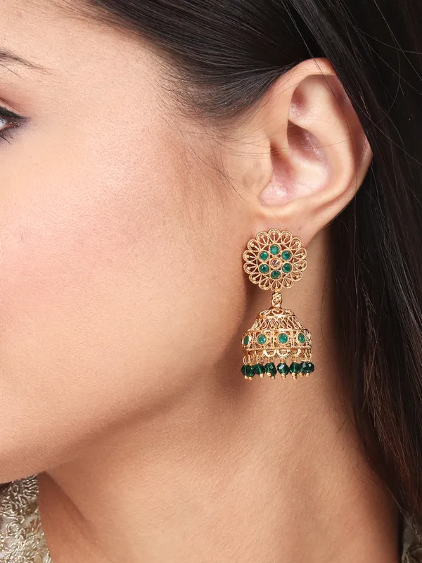 Emerald_Bloom_Filigree_Jhumka_Earrings