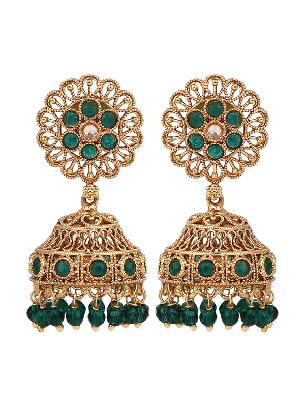 Emerald_Bloom_Filigree_Jhumka_Earrings
