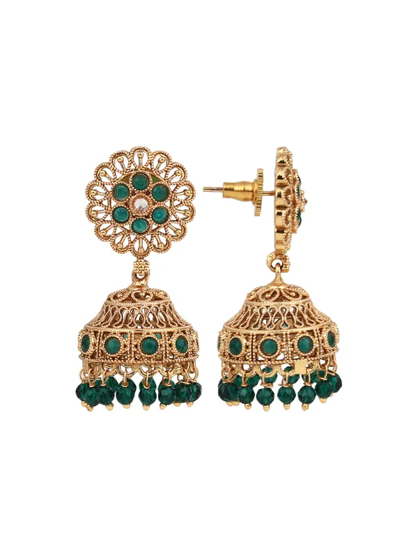 Emerald_Bloom_Filigree_Jhumka_Earrings