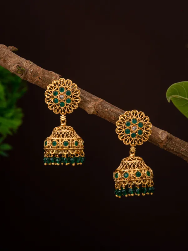 Emerald_Bloom_Filigree_Jhumka_Earrings