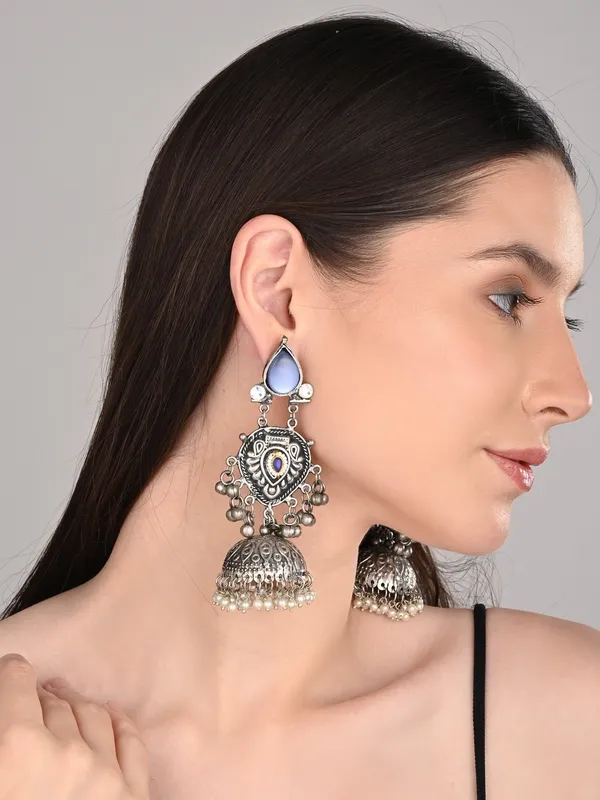 Silver_oxydised_lightweight_long_Jhumka_Earring