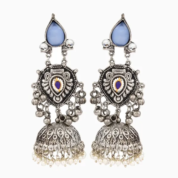 Silver_oxydised_lightweight_long_Jhumka_Earring