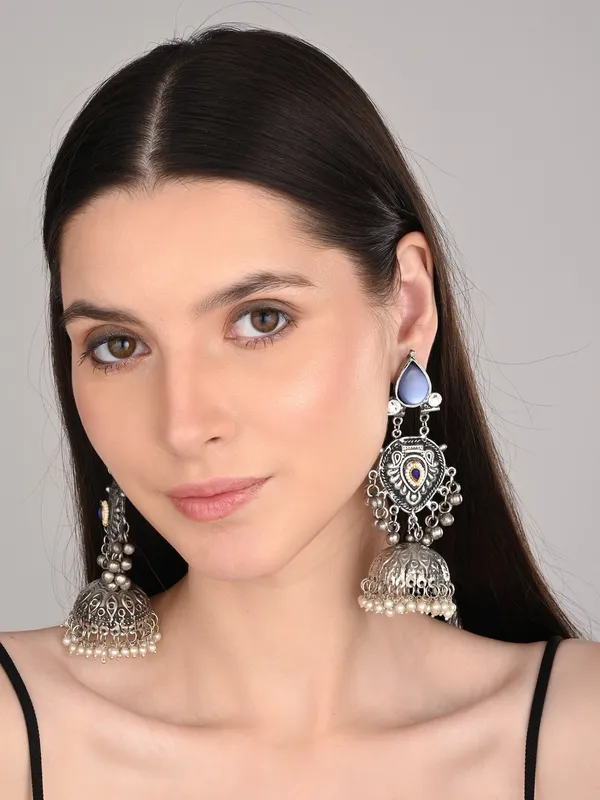 Silver_oxydised_lightweight_long_Jhumka_Earring