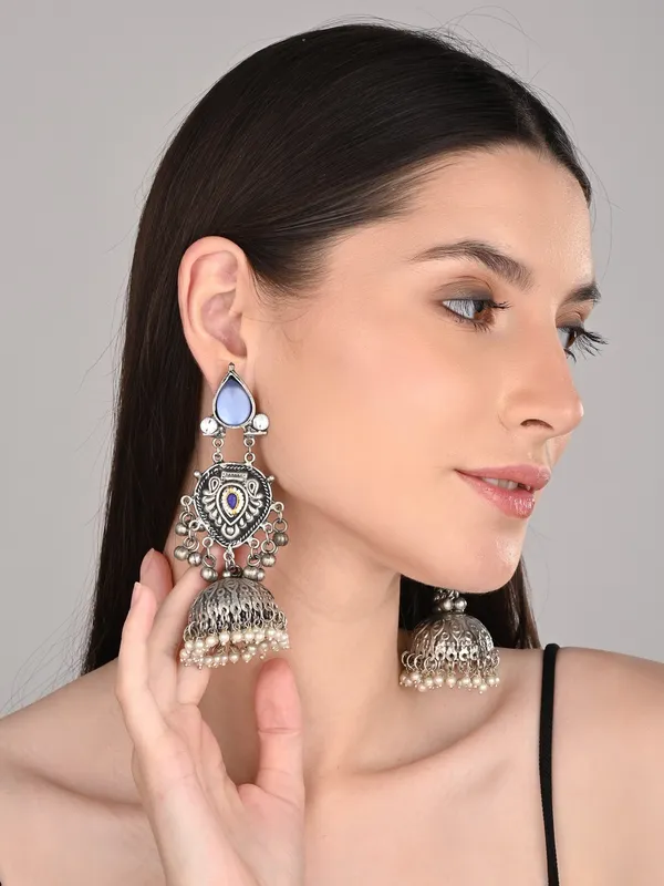 Silver_oxydised_lightweight_long_Jhumka_Earring