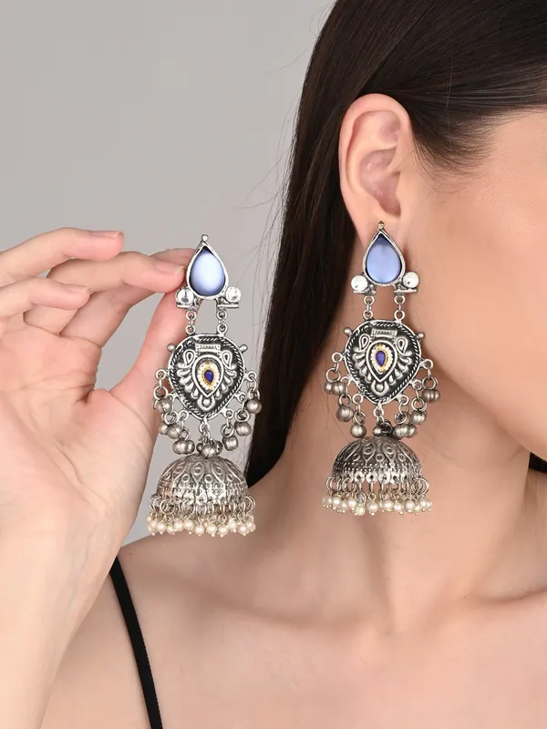 Silver_Oxydised_Lightweight_Long_Jhumka_Earring
