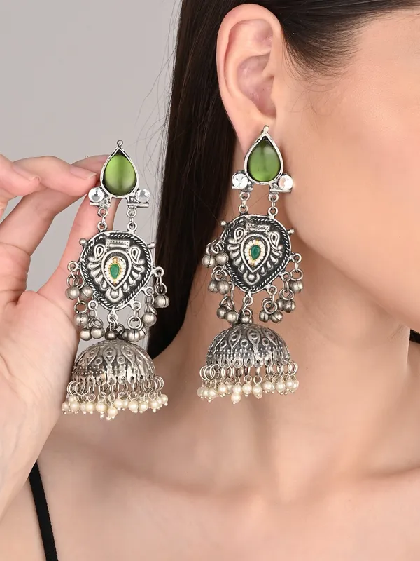 Silver_oxydised_lightweight_long_Jhumka_Earring