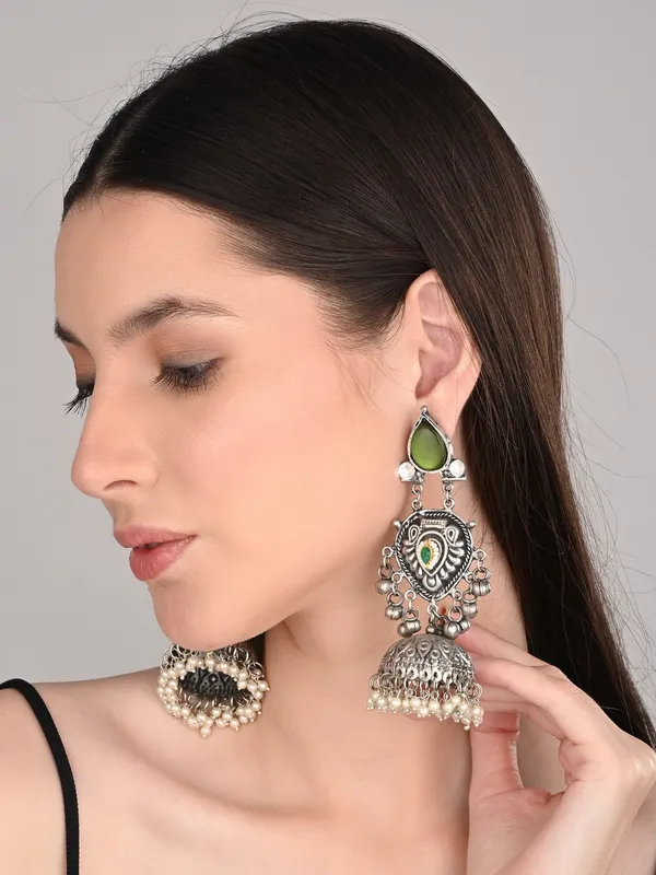 Silver_oxydised_lightweight_long_Jhumka_Earring