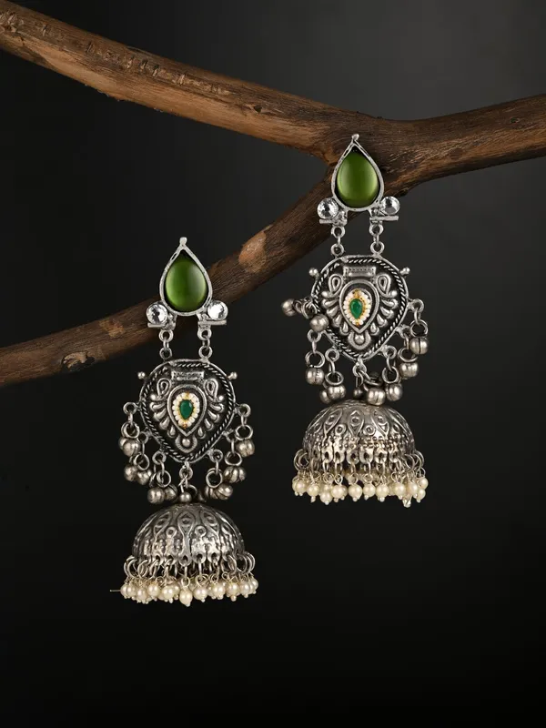 Silver_oxydised_lightweight_long_Jhumka_Earring