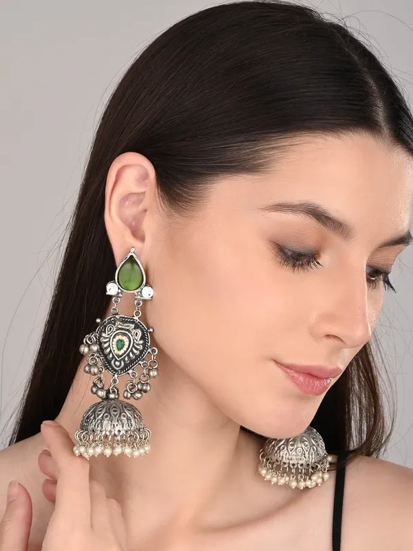 Silver_oxydised_lightweight_long_Jhumka_Earring