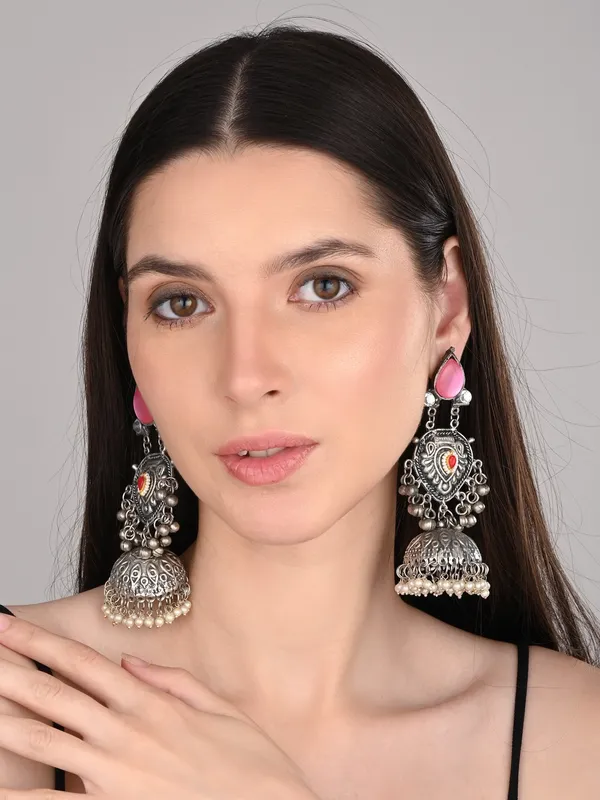 Silver_oxydised_lightweight_long_Jhumka_Earring