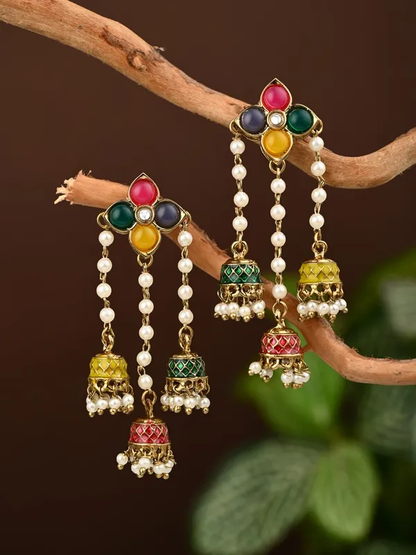 Kundan_Pearl_Tassel_Statement_Earrings