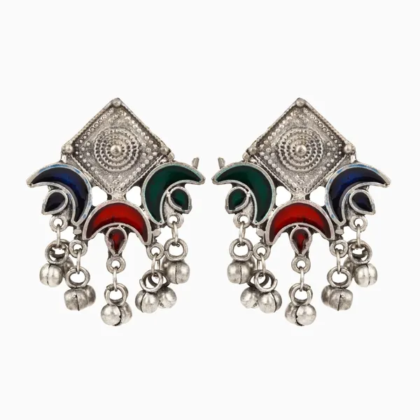Silver_Oxydised_finish_Circular_Pendant_necklace_set_with_colourful_Meenakari