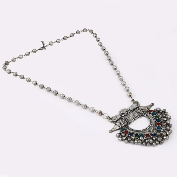 Silver_Oxydised_finish_necklace_set_with_colourful_Meenakari