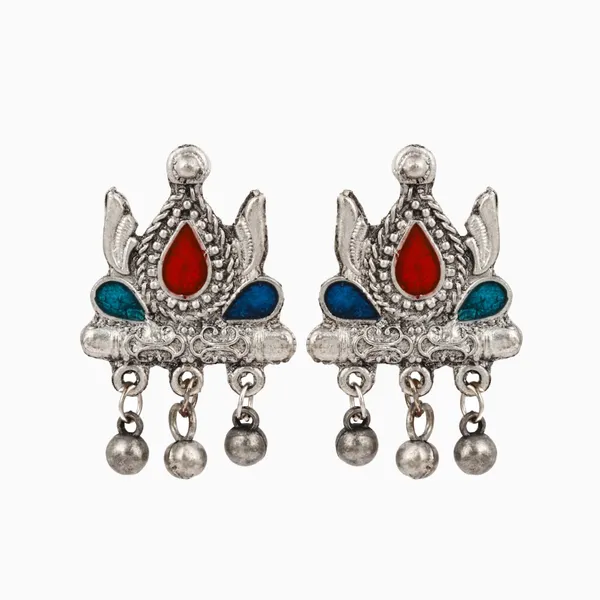 Silver_Oxydised_finish_necklace_set_with_colourful_Meenakari