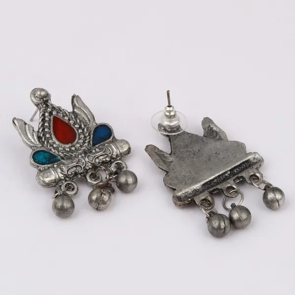 Silver_Oxydised_finish_necklace_set_with_colourful_Meenakari