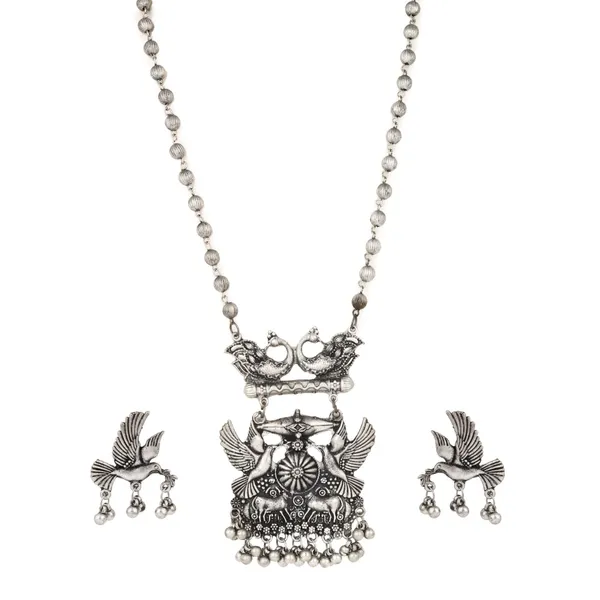 Silver_Oxydised_finish_necklace_set_with_colourful_Meenakari