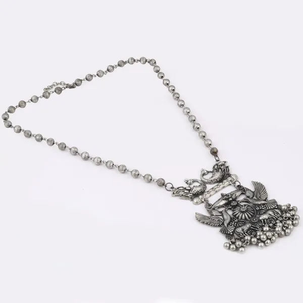 Silver_Oxydised_finish_necklace_set_with_colourful_Meenakari