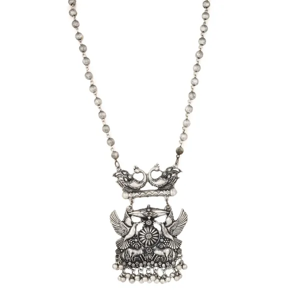 Silver_Oxydised_Finish_Necklace_Set_With_Colourful_Meenakari