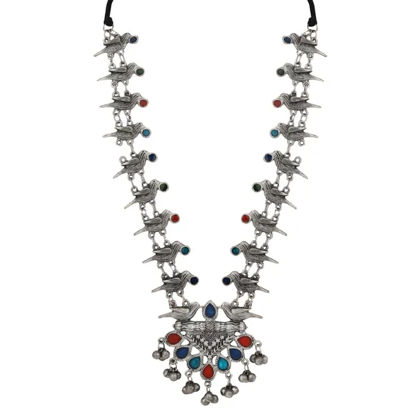 Silver_Oxidised_Finish_Meenakari_Jewellery_Set