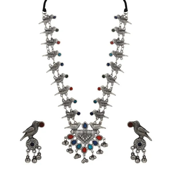 Silver_Oxidised_Finish_Meenakari_Jewellery_Set