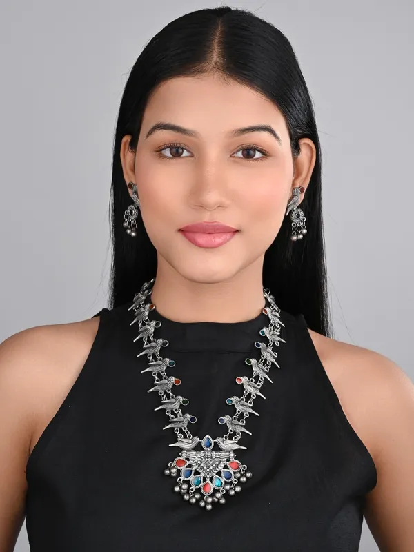 Silver_Oxidised_Finish_Meenakari_Jewellery_Set