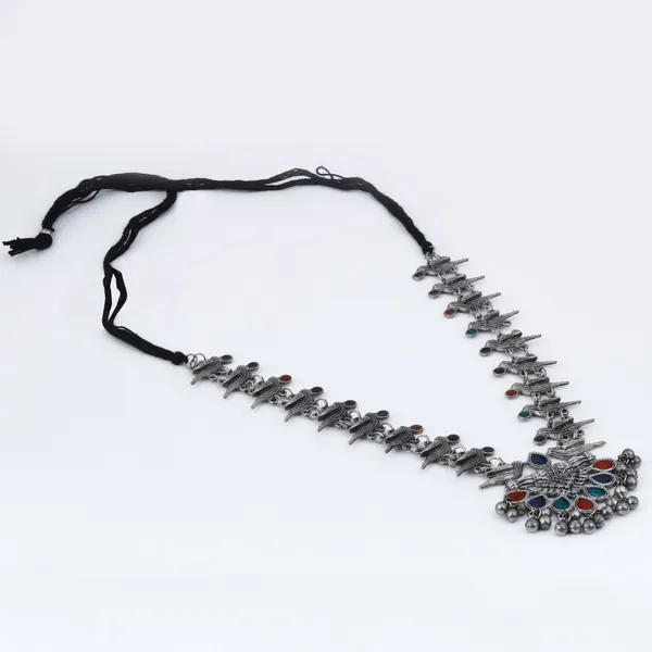 Silver_Oxidised_Finish_Meenakari_Jewellery_Set