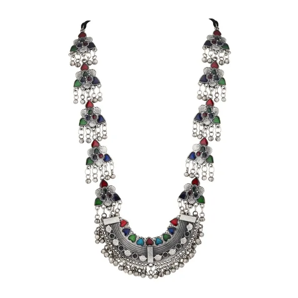 Silver_Oxidised_Finish_Meenakari_Necklace_Set