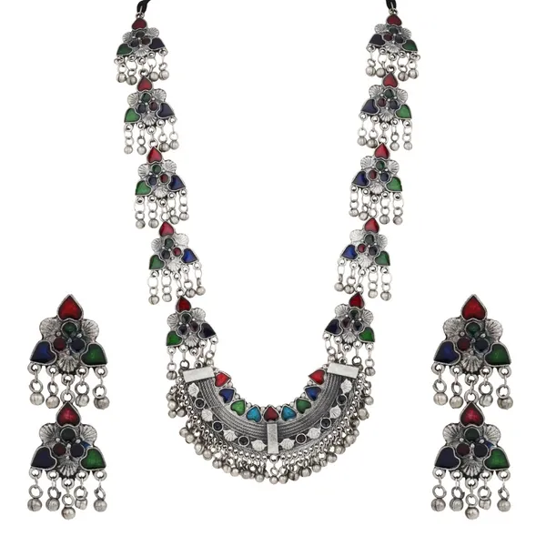 Silver_Oxidised_Finish_Meenakari_Necklace_Set