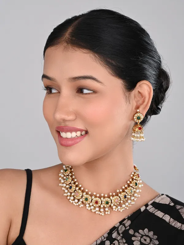Gold_Plated_Kemp_Stone_Necklace_Set_With_Jhumka_Earrings