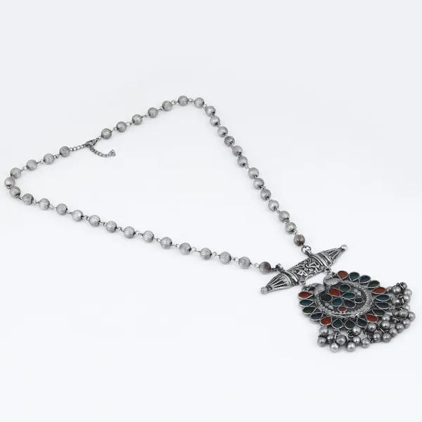 Silver_Oxidised_Finish_Meenakari_Jewellery_Set
