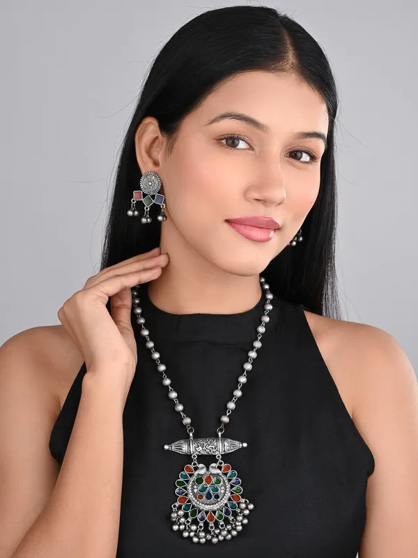 Silver_Oxidised_Finish_Meenakari_Jewellery_Set