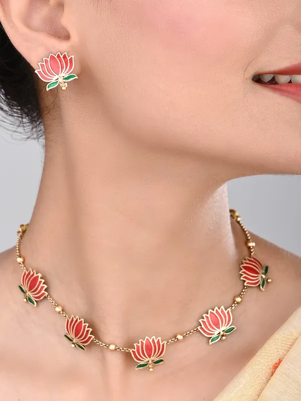 Gold_Plated_Delicate_Lotus_Necklace_Set